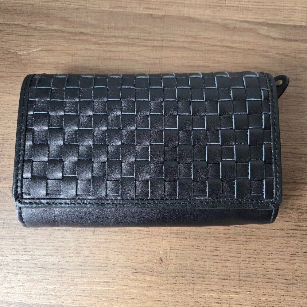 EUC GENUINE LEATHER BLACK WOVEN TRI FOLD WALLET